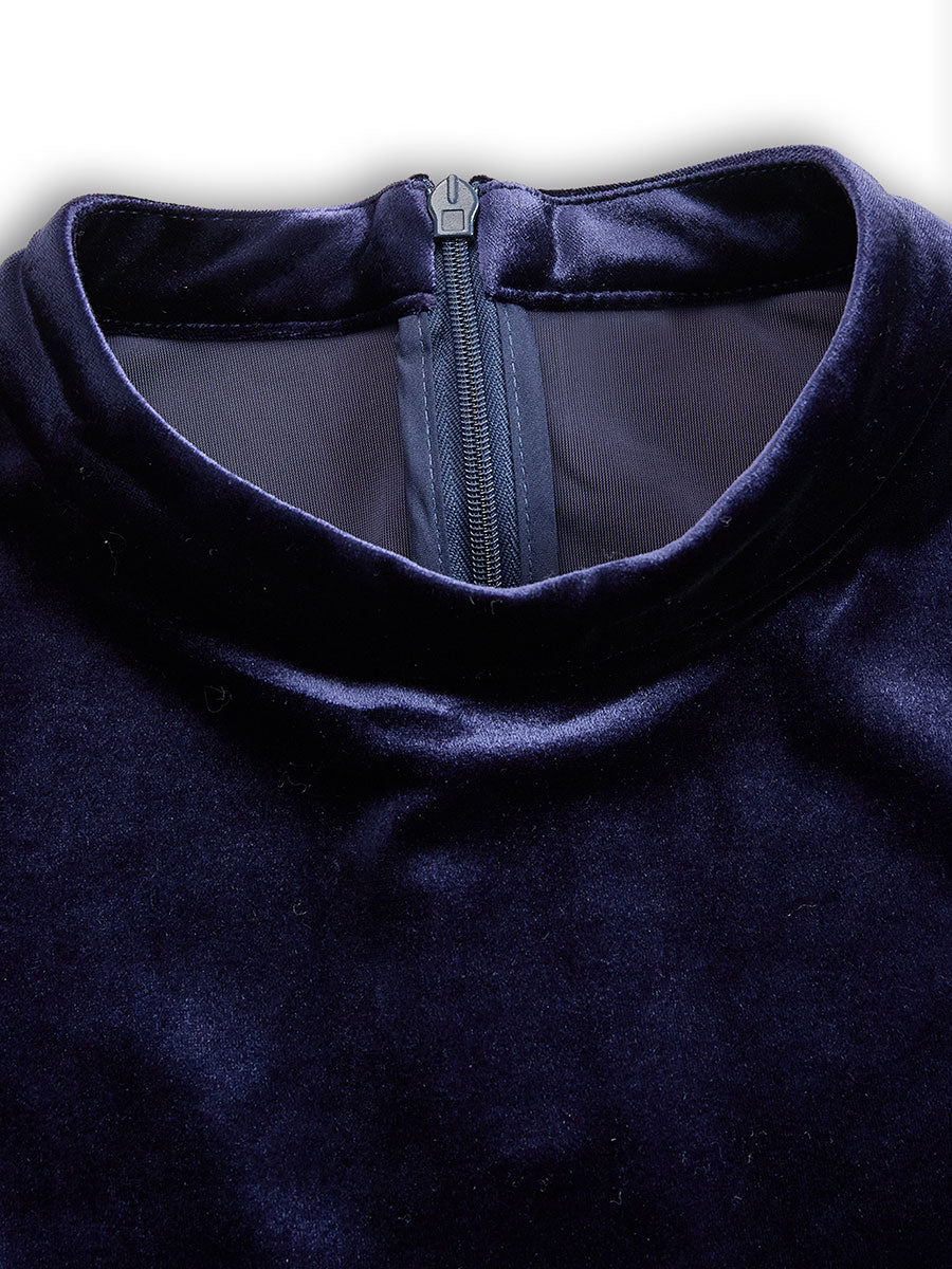 Сибела | Тъмносиня Миди Рокля с Дълъг Ръкав