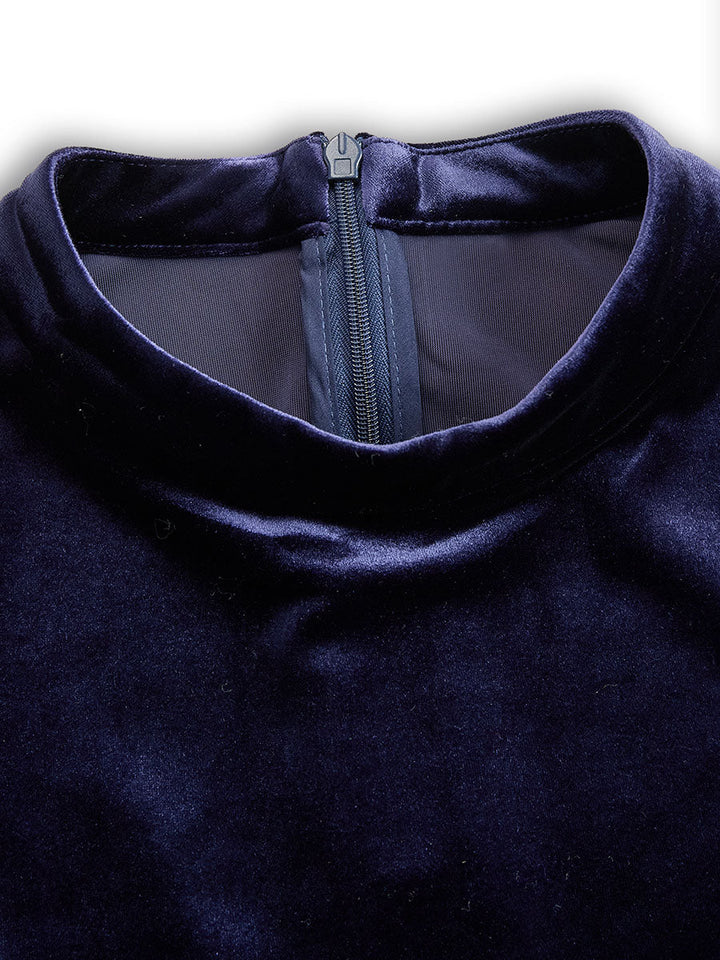 Сибела | Тъмносиня Миди Рокля с Дълъг Ръкав