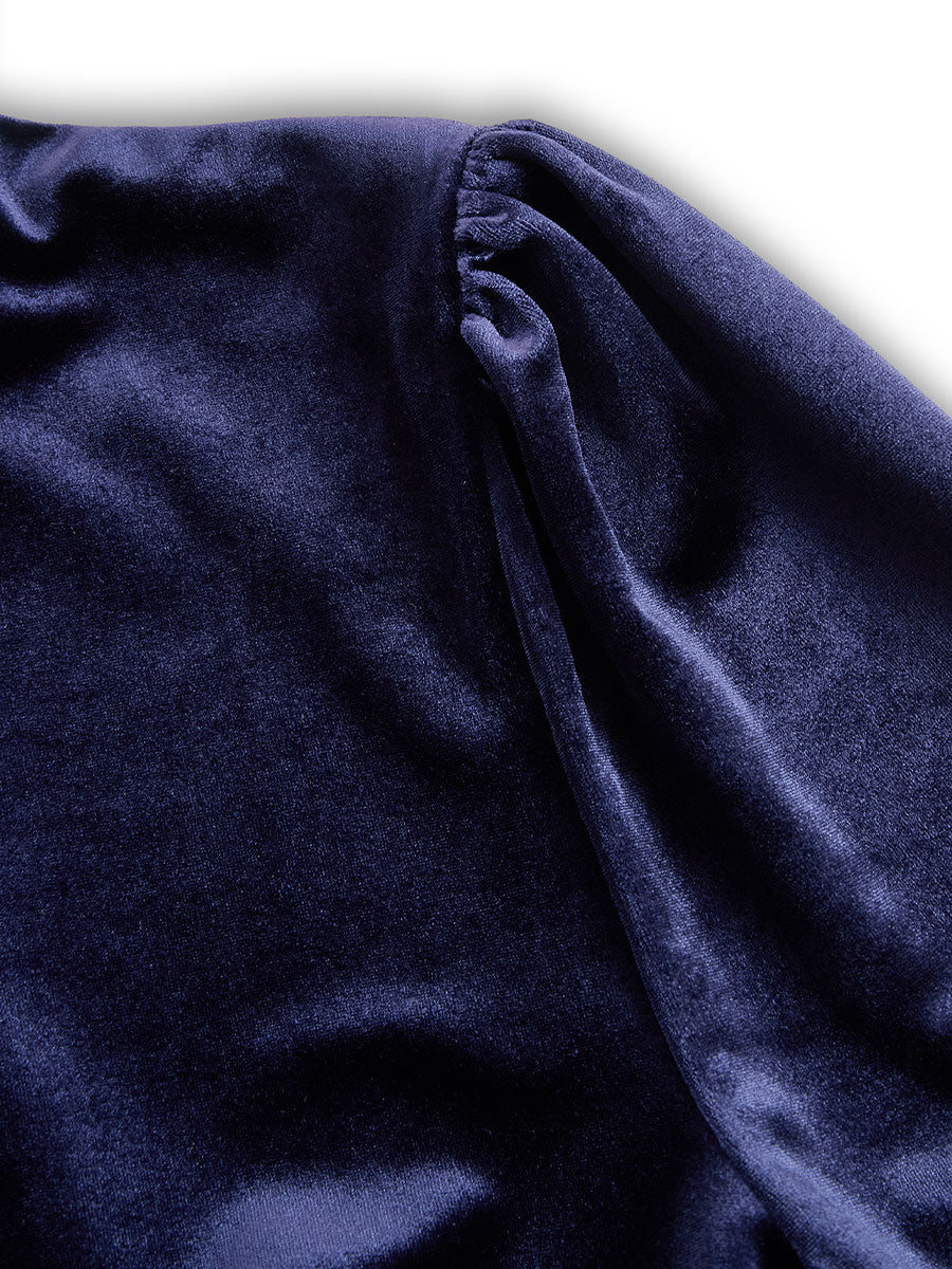 Сибела | Тъмносиня Миди Рокля с Дълъг Ръкав