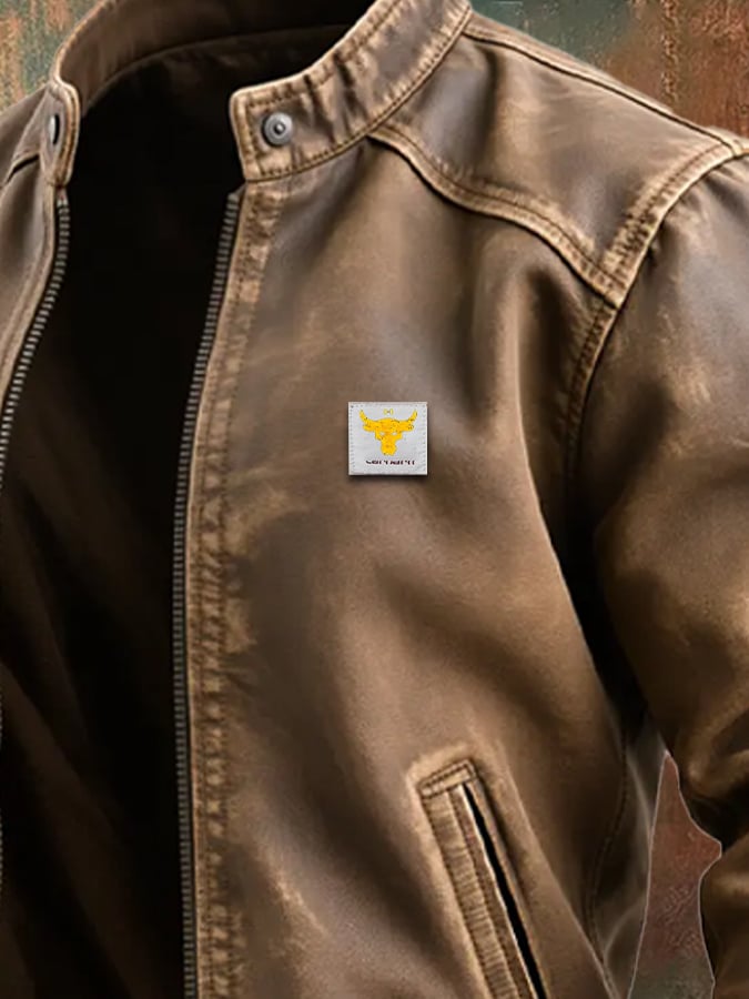 JAN™ | ВИНТИДЖ КОЖЕН ЯКЕТ С КЛАСИЧЕСКИ КРОЙ В ЦВЯТ КАФЯВ