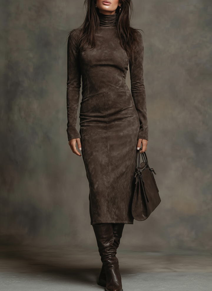 Сусана | Дълга миди рокля в кафяво